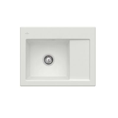 Evier 1 bac VILLEROY ET BOCH Subway 45 Compact 65 x 51 cm egouttoir a droite Steam CeramicPlus avec vidage manuel