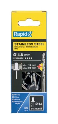Rivets inoxydables Rapid Ø4.8x25mm Acier inoxydable et acier
