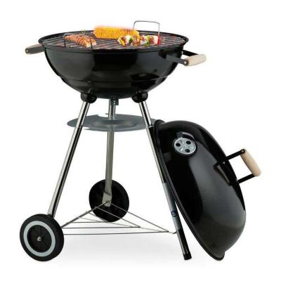 Relaxdays Barbecue de Bois 2 roulettes coupelle cendrier D Grille du Dessus : env. 44 cm extérieur