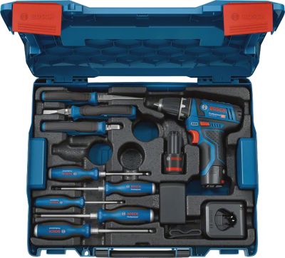 GSR 12V-15 Professional avec outillage et L-BOXX 102, 2 batteries 12V 2,0 Ah, chargeur