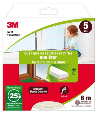 Joint mousse porte et fenêtre bon état 3M Classique 1 à 3 mm blanc L.6 m