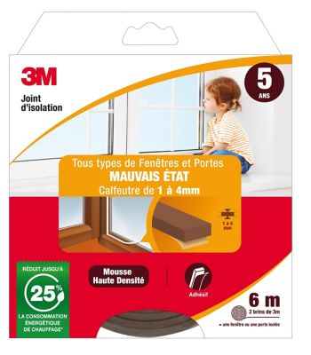 Joint mousse porte et fenêtre mauvais état 3M Classique 1 à 4 mm marron L.6 m