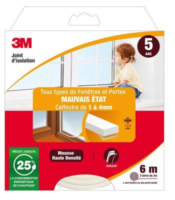 Joint mousse porte et fenêtre mauvais état 3M Classique 1 à 4 mm blanc L.6 m