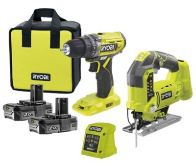 Perceuse visseuse sans fil R18DD2-220S 18V-2Ah + Scie sauteuse sans fil pendulaire sans fil R18JS 18V Ryobi ONE+