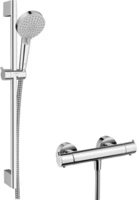 Mitigeur de douche thermostatique avec douchette  flexible et barre réglable chrome Hansgrohe Vernis Blend