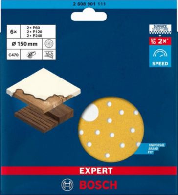 6 Disques abrasifs bois et peinture Expert C470 pour ponceuse excentrique 150 mm trous G 60120240