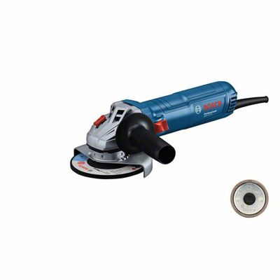Bosch Professional meuleuse angulaire filaire GWS 12 125 Ø disque : 125 mm 1 protection anti redémarrage écrou SDS poignée auxiliaire capot de protection écrou de blocage clé à ergots