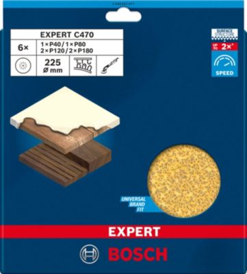 6 disques abrasifs Bosch Expert C470 ⌀225mm grain 4080120180