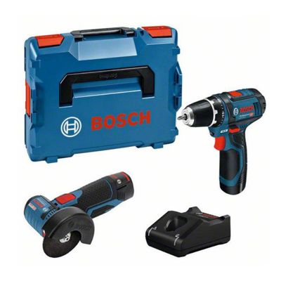 Pack 2 Outils Bosch 0615990n2u Perceuse-visseuse Gsr 12v-15 + Meuleuse Angulaires Gws 12v-76 + 2 Batteries 2ah 12v + Chargeur En L