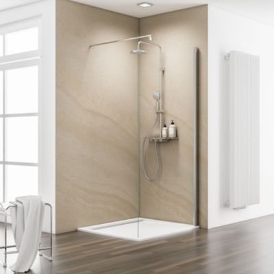 Paroi de douche fixe à  l'italienne avec volet pivotant l.100+35xH.200cm  verre transparent anticalcaire 6mm  profilé alu-argenté  Schulte MasterClass