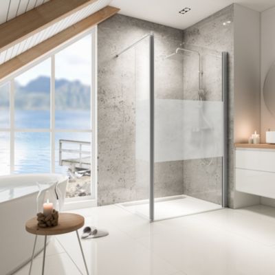 Paroi de douche fixe à  l'italienne avec volet pivotant  l.120 + 35 xH.200cm  verre dépoli  profilé alu-argenté  Schulte MasterClass
