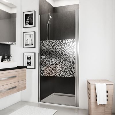 Porte de douche pivotante, 80 x 192 cm, Schulte NewStyle, verre transparent anticalcaire, Galets chr