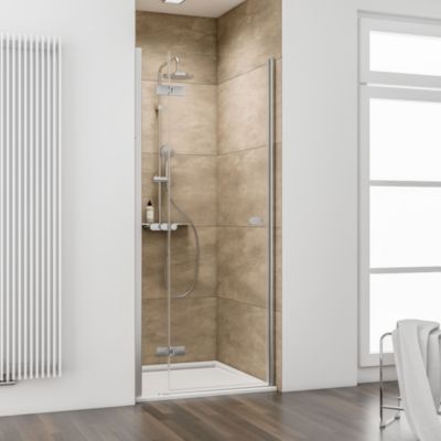 Porte de douche battante ouverture droite l.100 x H.200 cm  verre transparent anticalcaire  profilé chromé  Schulte MasterClass II