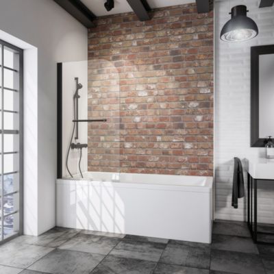 Pare-baignoire pivotant 1 volet  80 x 140 cm  verre transparent anticalcaire 5 mm  profilé noir  Schulte Capri