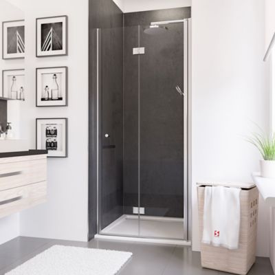 Porte de douche pivotante-pliante, 90 x 192 cm, Schulte NewStyle, verre transparent anticalcaire