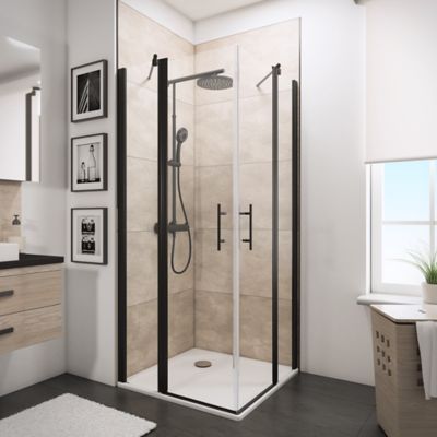 Accès d'angle droit avec portes de douche battantes, 90 x 90 cm, Schulte, NewStyle, verre transparen