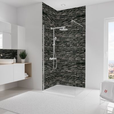 Lot de 2 panneaux muraux de salle de bains l.100x255 cm, décor parement ardoise, Schulte DécoDesign