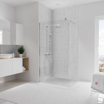 Lot de 2 panneaux muraux de salle de bains l.100x255 cm, décor parement béton, Schulte DécoDesign