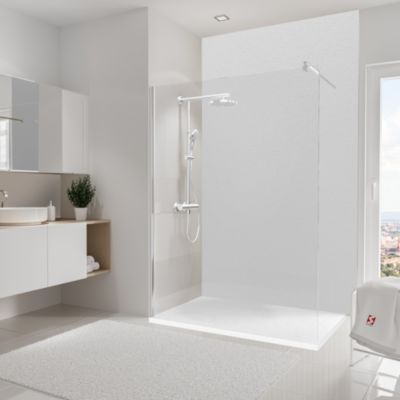 Panneau mural de salle de bains l.150x255 cm, décor blanc structuré, Schulte DécoDesign