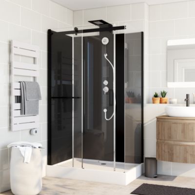Cabine de douche intégrale rectangulaire hydromassante  L.120 x l.80 x H.224 cm  porte coulissante  profilé noir  Schulte Korsika