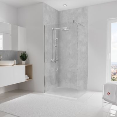 Lot de 2 panneaux muraux de salle de bains l.100x255 cm, décor béton Softtouch, Schulte DécoDesign