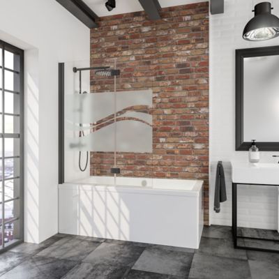 Pare-baignoire 112 x 140 cm, SCHULTE, paroi de baignoire 2 volets, décor liane, profilé noir