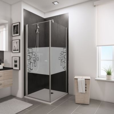 Porte de douche pivotante et paroi latérale 90 x 90 cm, Schulte NewStyle, verre transparent décor so