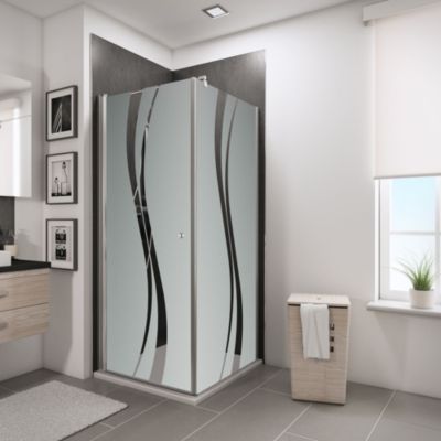 Porte de douche pivotante et paroi latérale 90 x 90 cm, Schulte NewStyle, verre transparent décor li