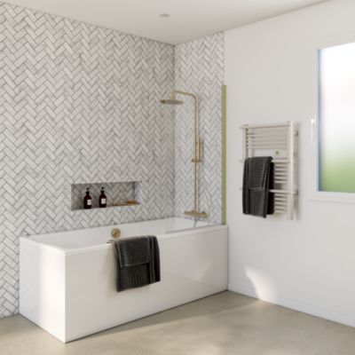 Pare-baignoire pivotant 1 volet  140 x 80 cm  verre transparent 5mm  profilé doré mat  Schulte Capri