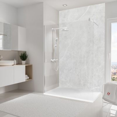Panneau mural de salle de bains l.150x255 cm, décor marbre gris Softtouch, Schulte DécoDesign
