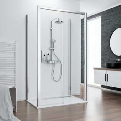 Porte de douche coulissante transparente l. totale 120 x H.200 cm avec porte latérale fixe droite l.80 cm  profilé noir  Schulte Impériale 8