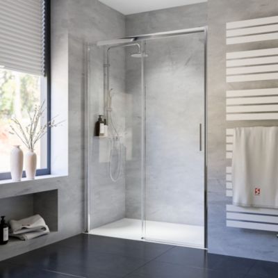 Porte de douche coulissante l.100 x H.200 cm, verre transparent anticalcaire, profilé chromé, Schulte Impériale 8