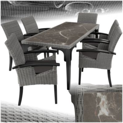 tectake® Salon de Jardin Extérieur en Poly Rotin 6 Personnes Ensemble Fauteuil Salon et Table de Jardin Coussins Amovibles Inclus Mobilier de Jardin pour Amenagement Balcon Terrasse