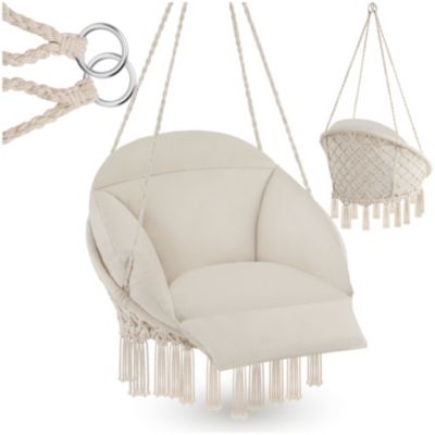 Fauteuil suspendu TECTAKE Siège SAMIRA avec cordes coussins pompons et maintiens solides - vue 3