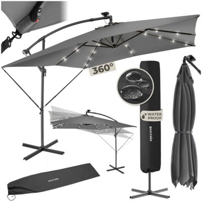 Parasol 250 x 250 cm avec éclairage LED solaire Mécanisme fluide