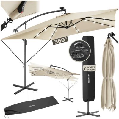 Parasol 250 x 250 cm avec éclairage LED solaire Mécanisme fluide