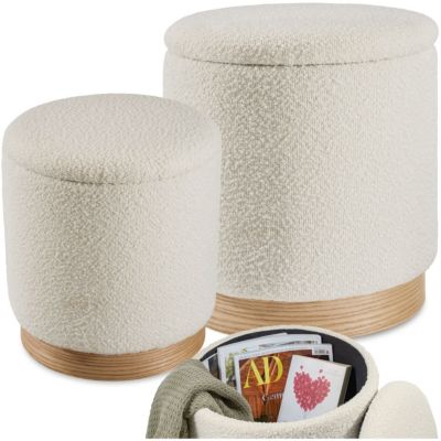 Ensemble de 2 poufs avec espace de rangement rond grand tabouret 38 x 42 cm petit tabouret 32 x 34 cm - vue 9