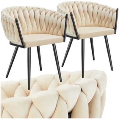 Lot de chaises de salle à manger rembourrée avec revêtement en velours et design noué sable