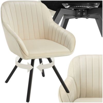Chaise pivotante avec accoudoirs rembourrée aspect velours crème - vue 10
