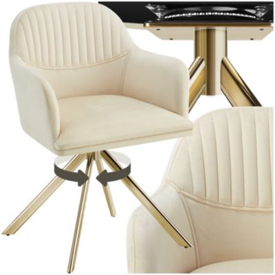 Chaise pivotante en velours rembourrée crèmeor - vue 2