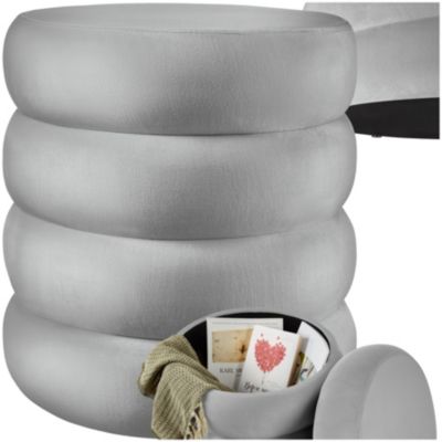 tectake® Tabouret Rond rembourré Rangement intégré Ø42 x 47 cm Velours