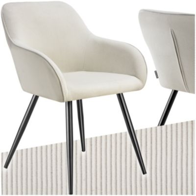 Chaise de salle à manger rembourrée en velours côtelé crème - vue 2