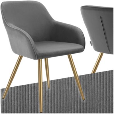 Chaise de salle à manger rembourrée en velours côtelé jaune or - vue 2