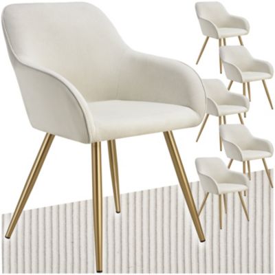 Chaise de salle à manger rembourrée en velours côtelé crèmeor - vue 2