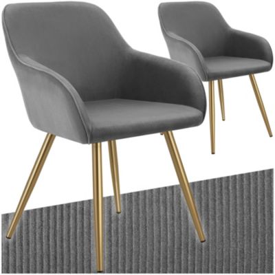 Chaise de salle à manger rembourrée en velours côtelé jaune or - vue 2