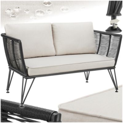 Salon de jardin TECTAKE Canapé détente de jardin SUNDO en résine tressée avec housses polyester amovibles et coussins - vue 2