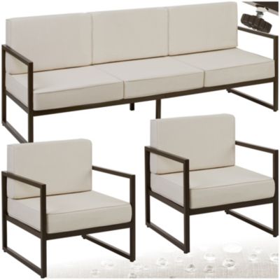 Salon de jardin TECTAKE Ensemble détente dextérieur COMOSA pour 5 personnes déperlant avec structure en acier - vue 2