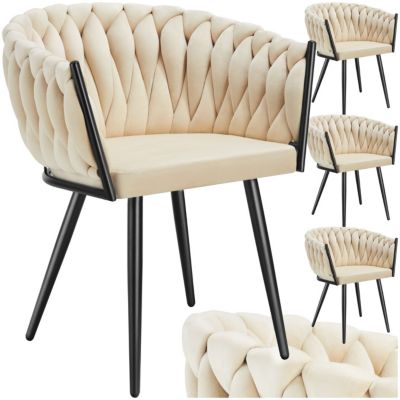 Lot de chaises de salle à manger rembourrée avec revêtement en velours et design noué sable - vue 9