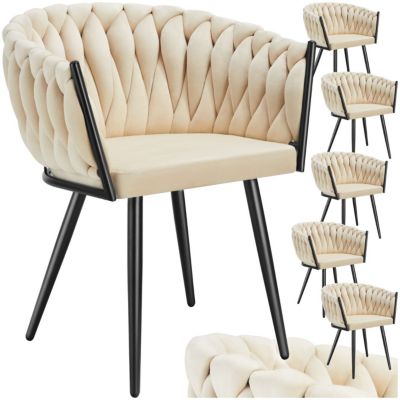 Lot de chaises de salle à manger rembourrée avec revêtement en velours et design noué sable - vue 9