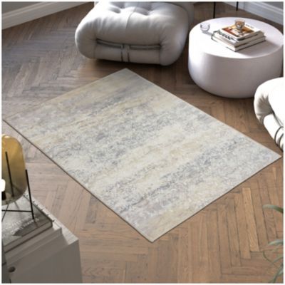 Tapis design vintage à poils courts en laine synthétique et feutre résistant et lavable - vue 8